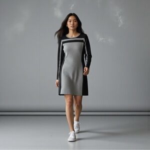 Athleta Sweater Dress XXS | Colorblock Knit Long Sleeve Grey & Black Fit & Flare